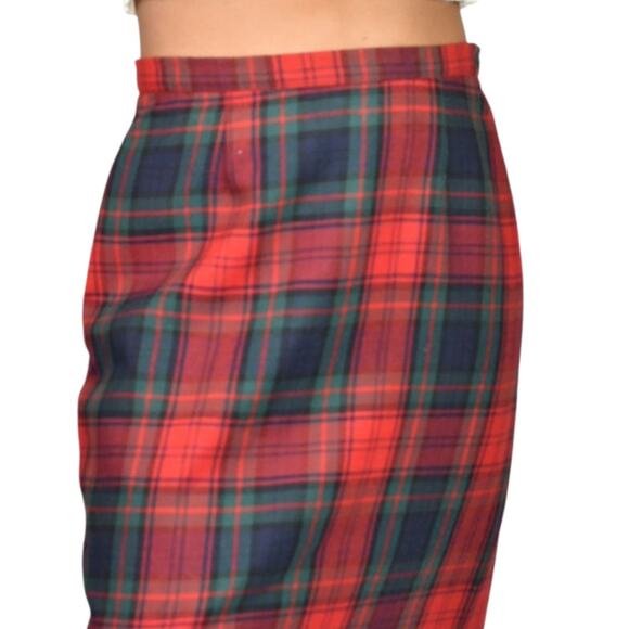 Vintage Rafaella Sport Tartan Maxi Skirt Red Plaid Check Fringe Slit Wool Long 8 - Picture 4 of 13